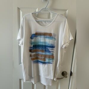 Femme Fatale Italian Cotton White Abstract Print Top